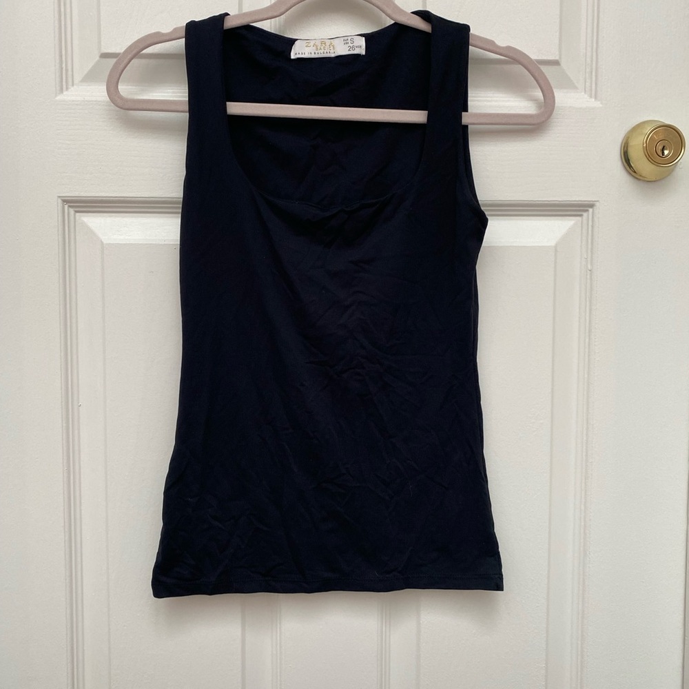 Zara Black Square Neck Tank Top - Small